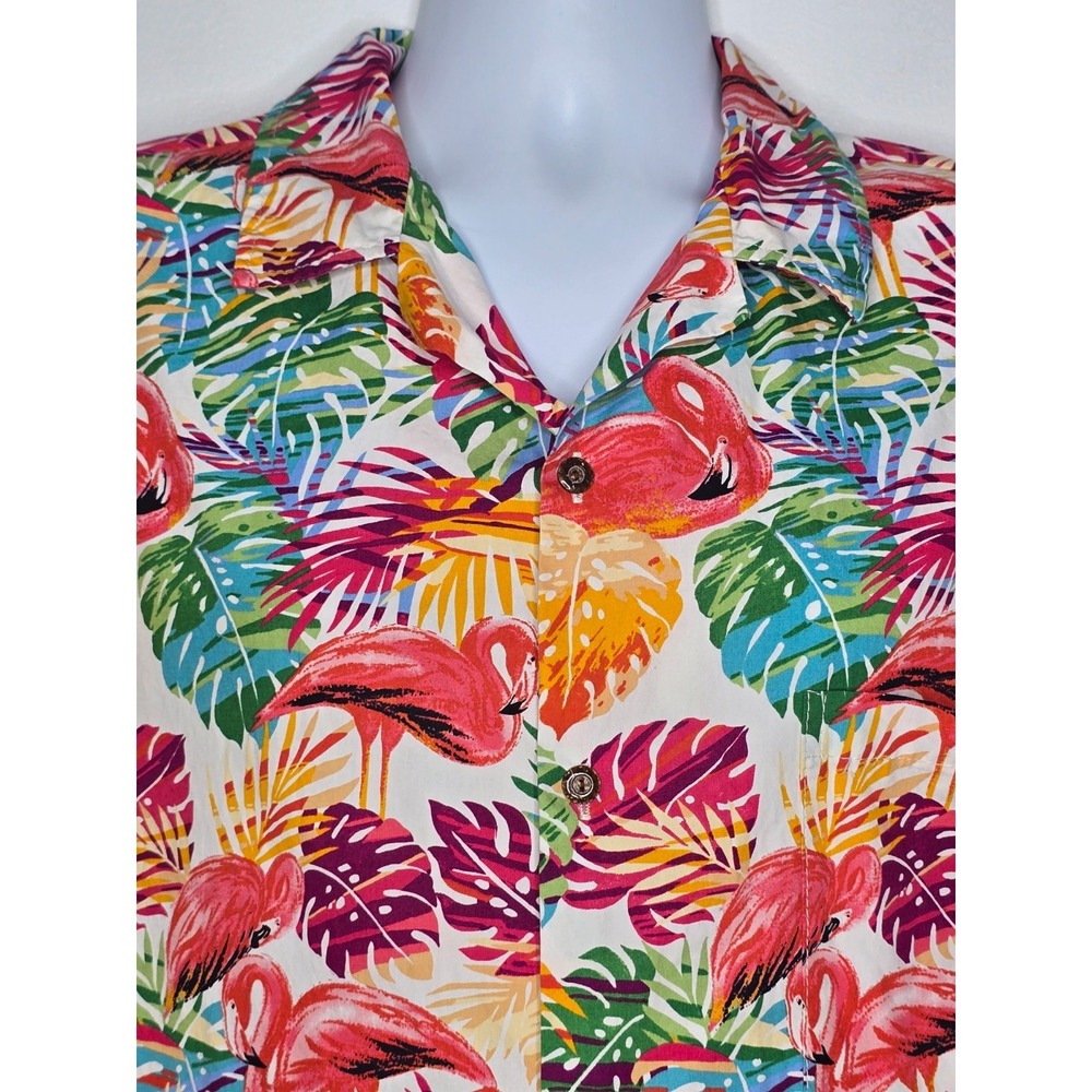 Vintage Hilo Hattie Mens Shirt 3XL Cotton Flamingo Hawaiian Button Short Sleeve